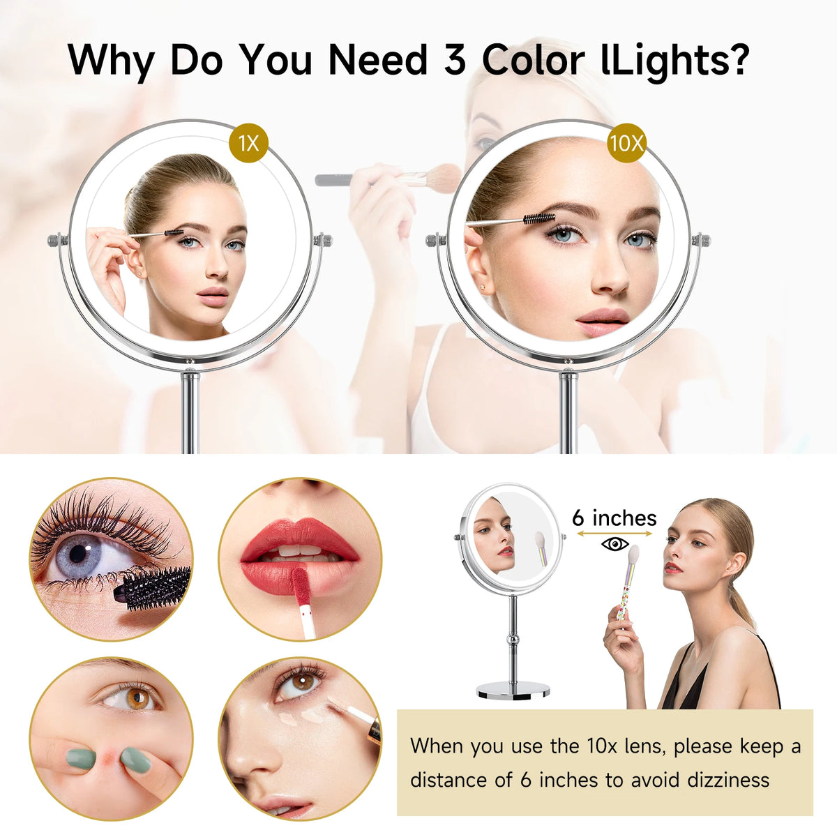 Touch LED Double Sided Magnifying Vanity Mirror With 10X Magnification