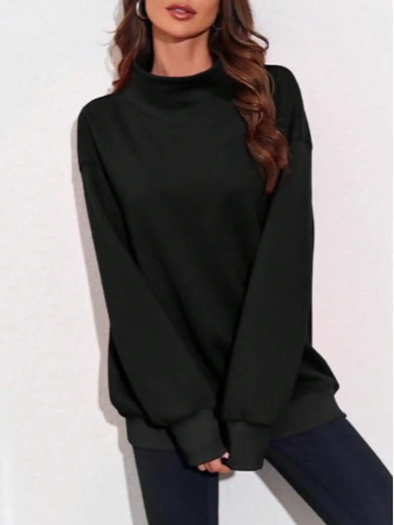 Fisoew Ribbed Turtleneck Sweater Long Sleeve Knit Pullover Top