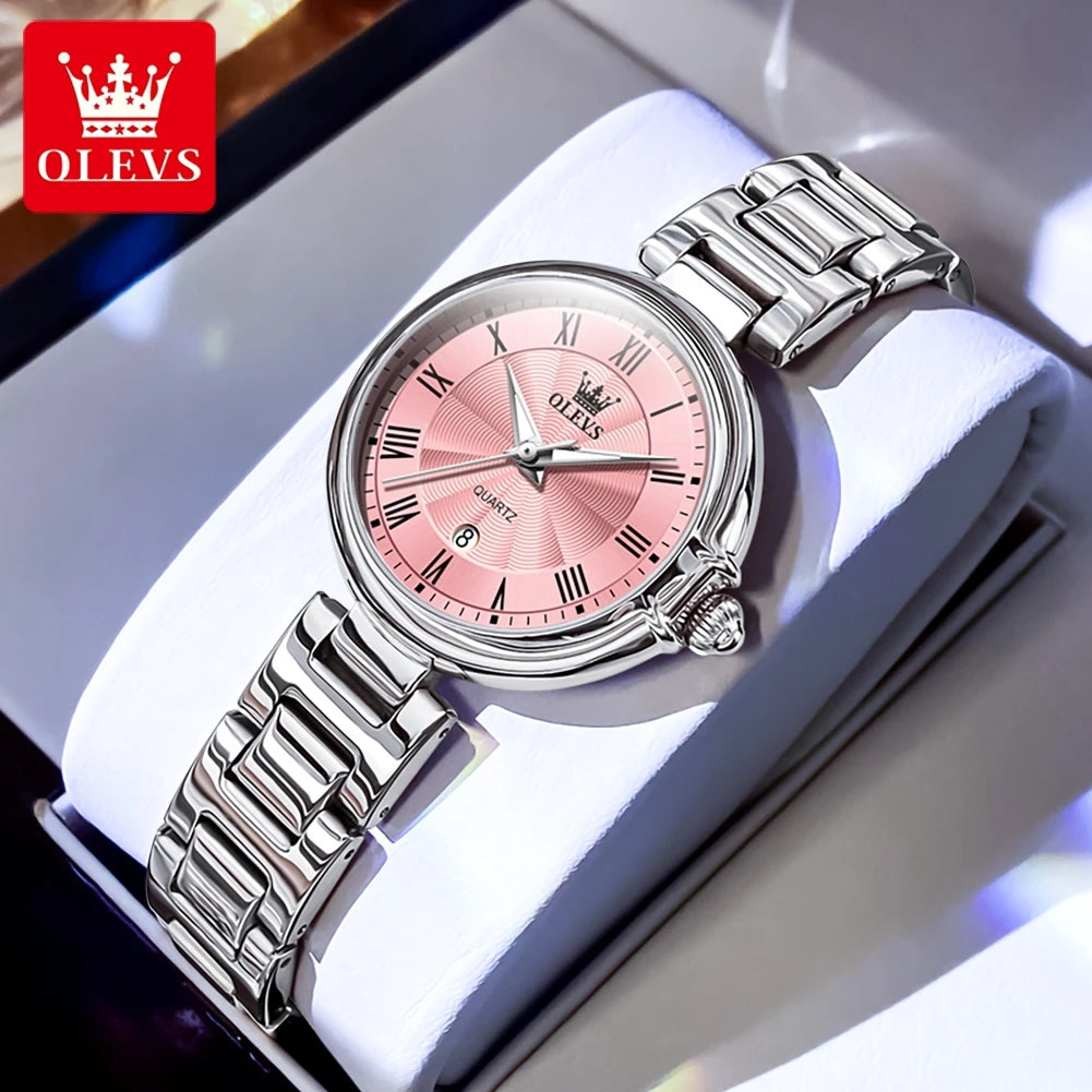 OLEVS Women's Stainless Steel Quartz Watch With Calendar Display