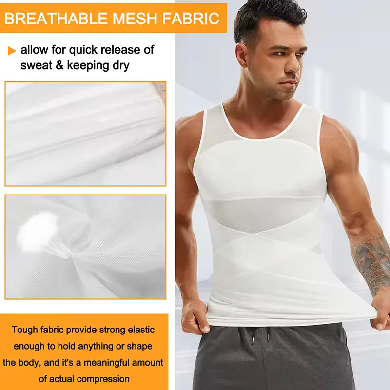 LALAMELON Mens Shapewear Tank Top Cross Mesh Body Shaper Breathable