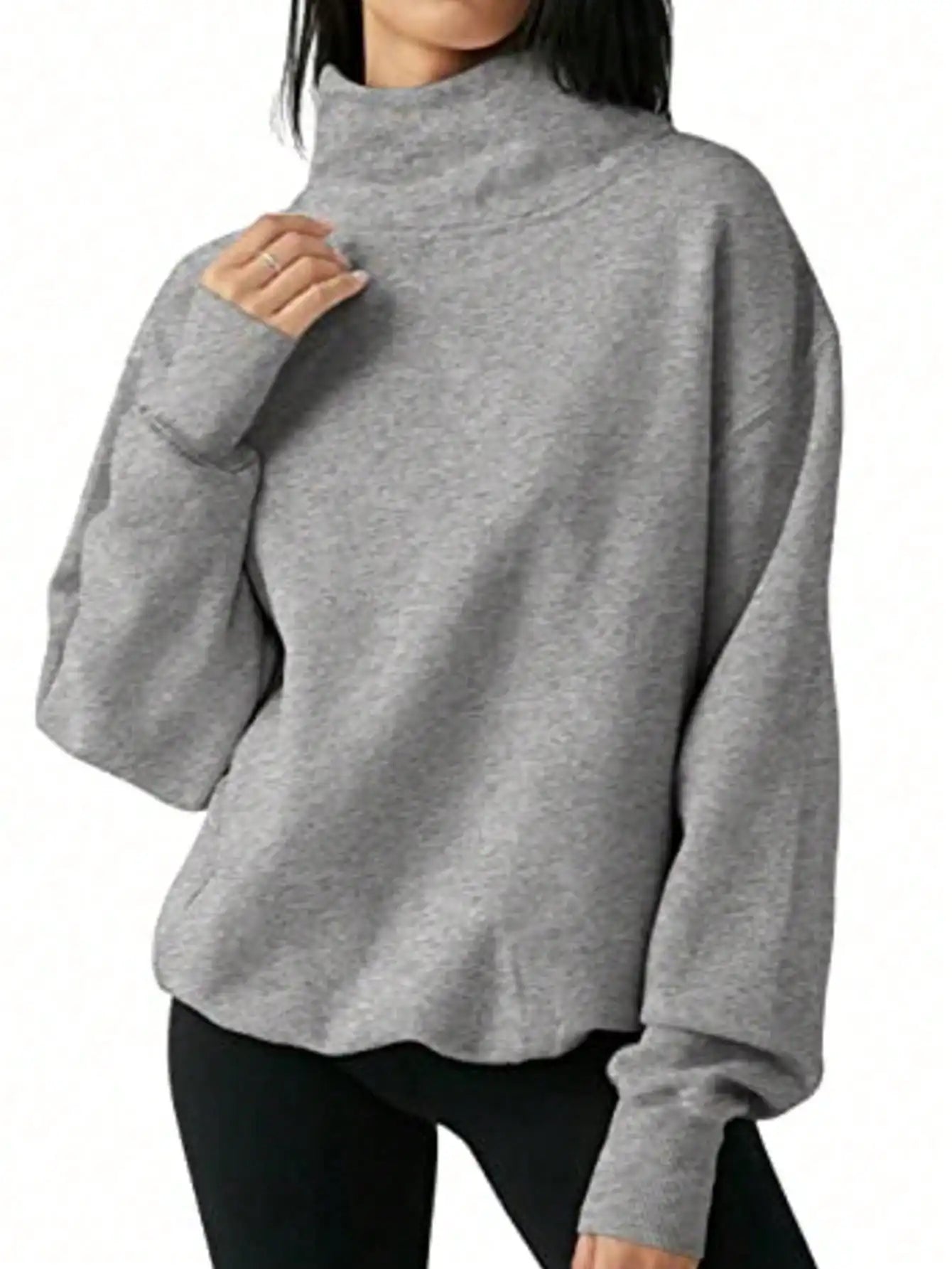 Fisoew Ribbed Turtleneck Sweater Long Sleeve Knit Pullover Top