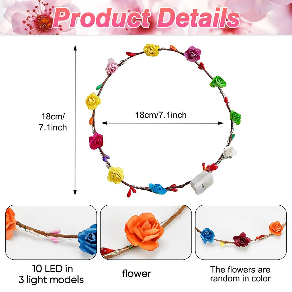 Paper Rose Wreath LED Light-Up Headbands, Party Hair Accessories