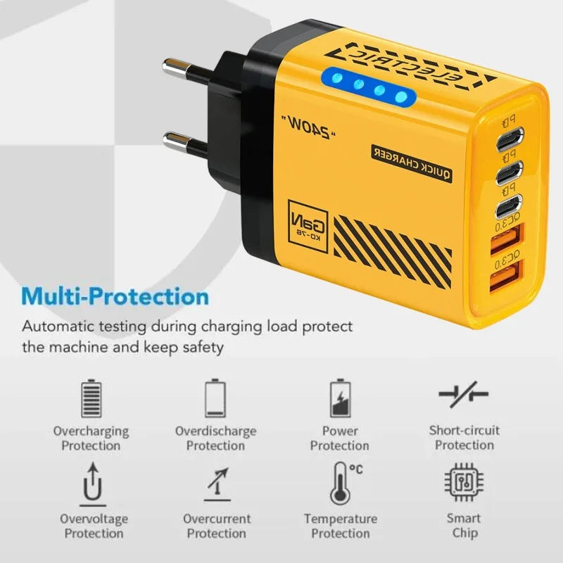 240W Five Port Fast Charger With Led Indicator For Smartphones