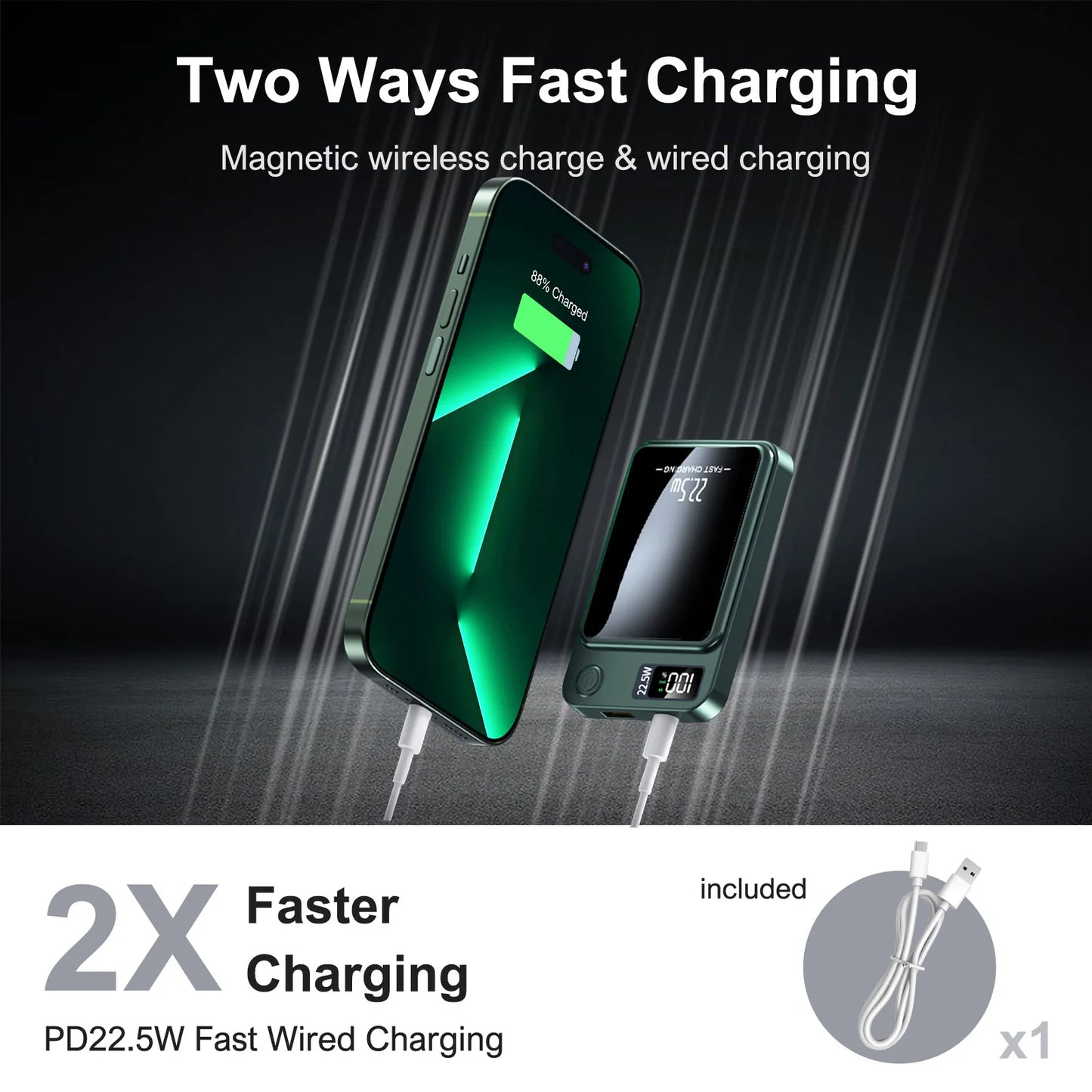 Magnetic Wireless Power Bank 10000mAh Fast Charging LED Display