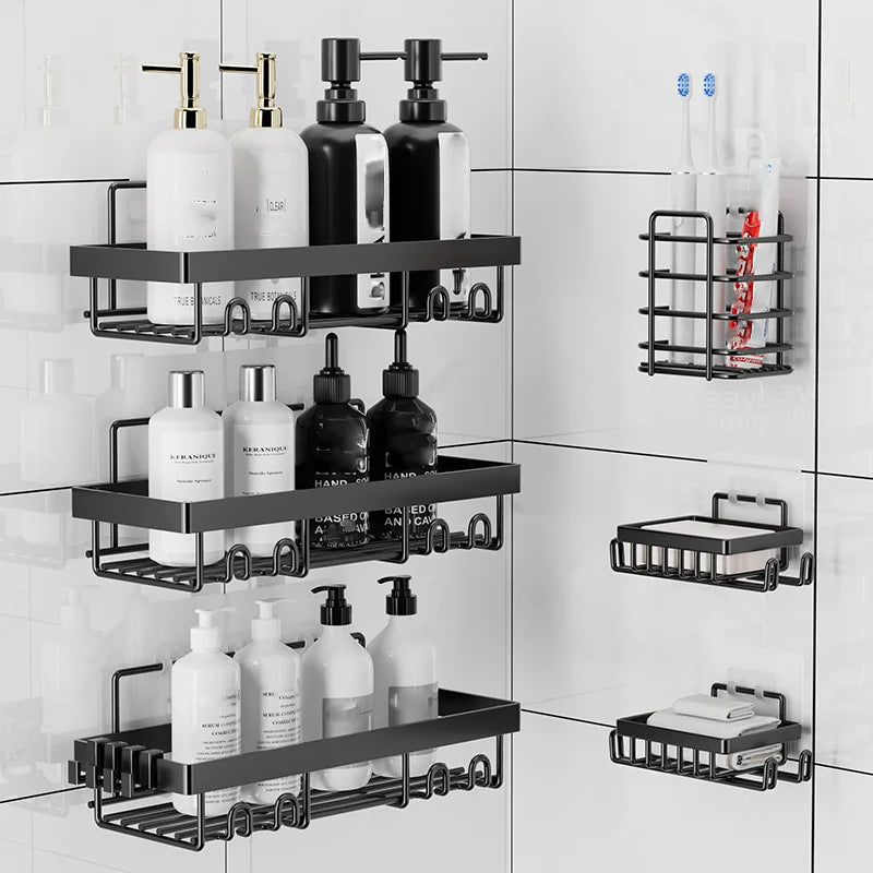 Self-Adhesive Shower Caddy Organizer Rack Set No Drilling