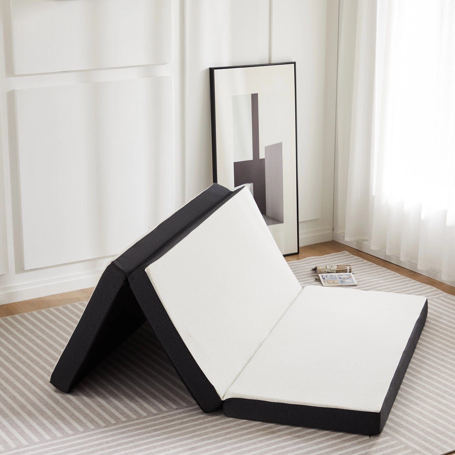 JHK Three Fold Portable Floor Bed With Memory Foam And Soft Touch