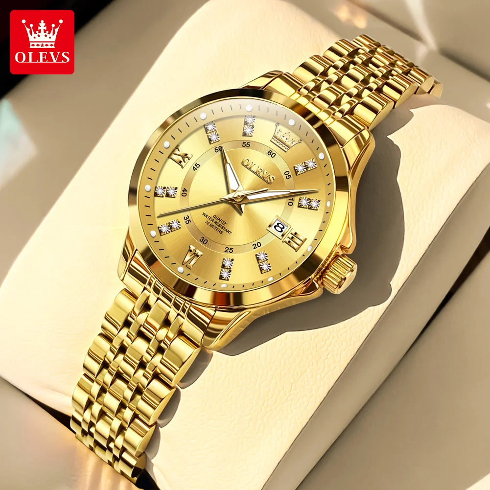 OLEVS Womens Luxury Diamond Quartz Watch With Calendar Waterproof