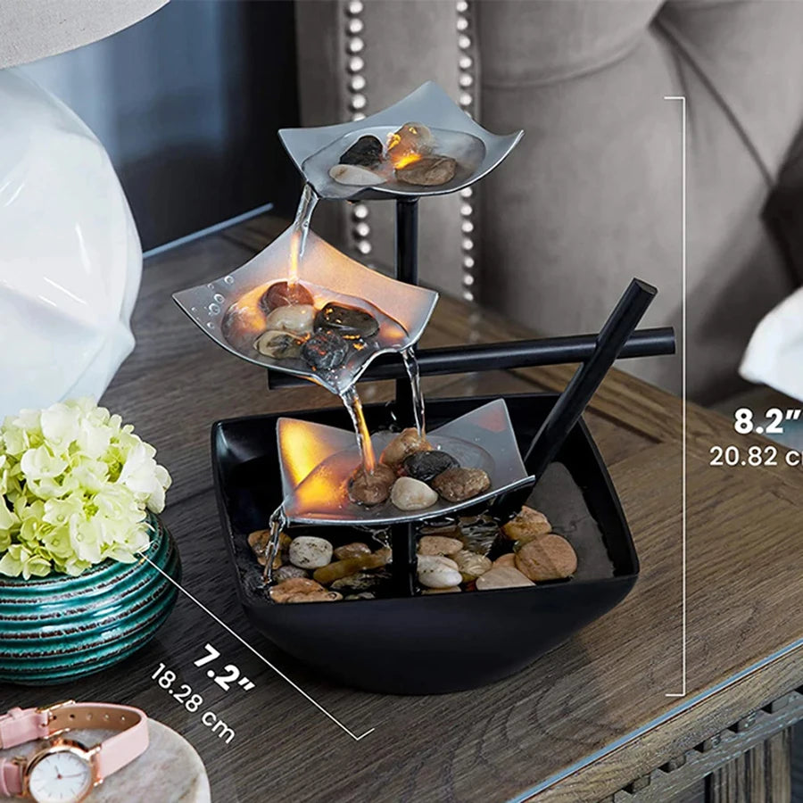 Mini Zen Tabletop Fountain With LED Waterfall For Office Desk