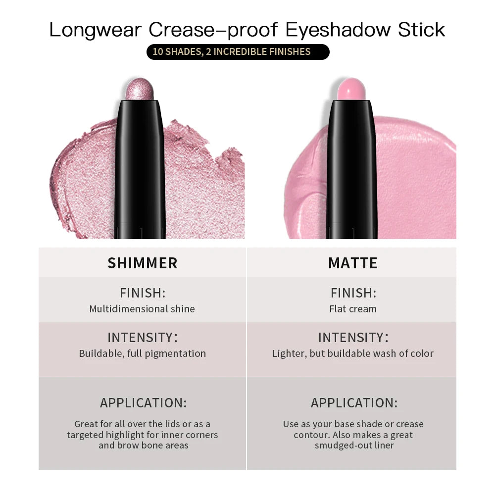 Waterproof Matte Shimmer Eyeshadow Liner Stick With Glitter Highlighter