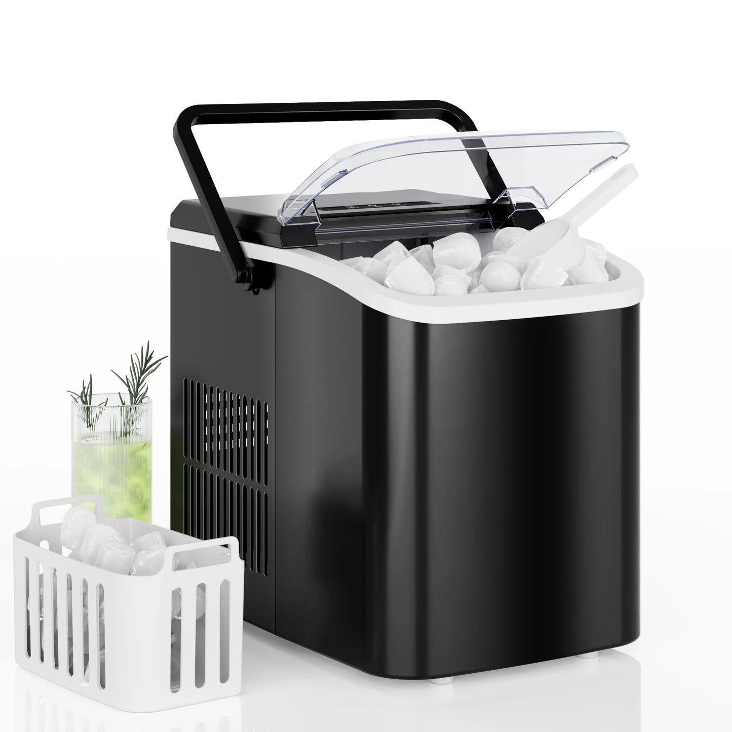 Portable Countertop Ice Maker Featuring Quick Self Cleaning Function