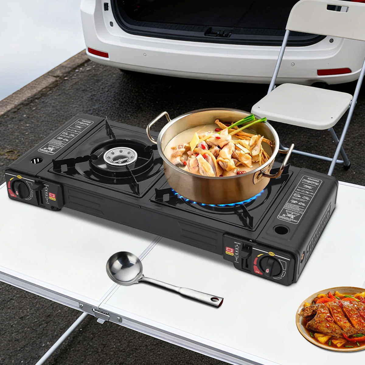 Portable Two Burner Camping Gas Stove With Auto Ignition