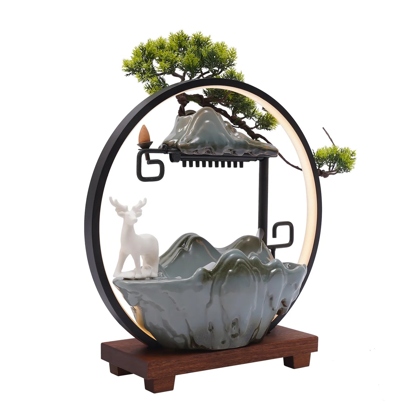 Bymaocar Tabletop Water Fountain With LED Light Zen Decor Gift