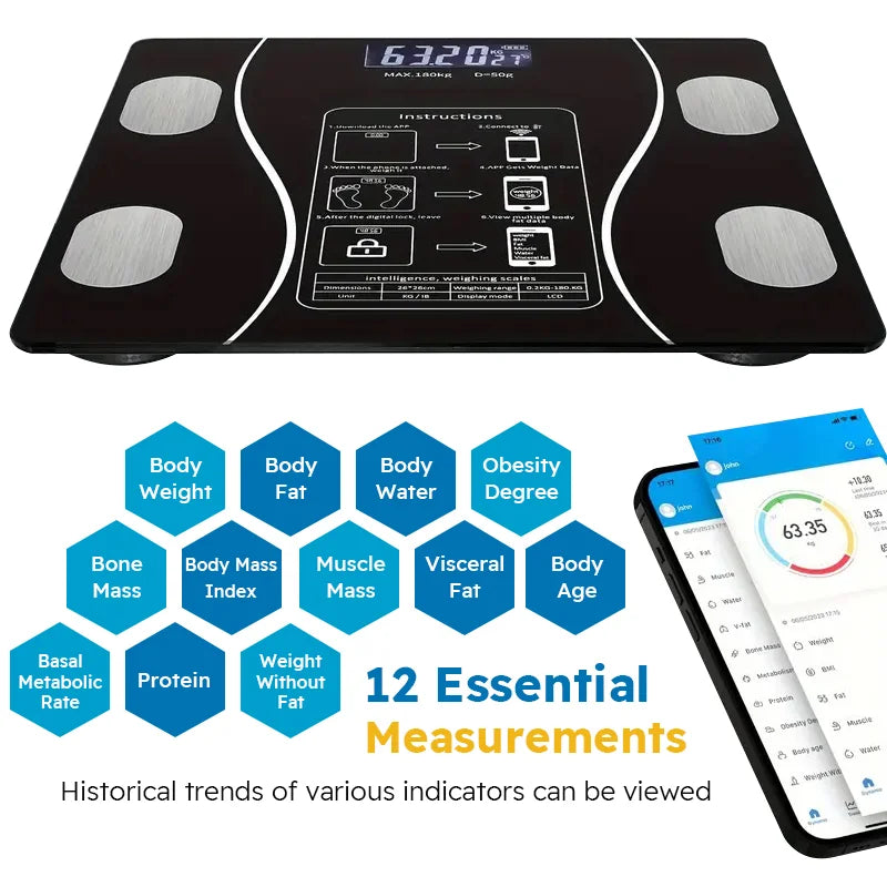 Smart Body Fat Scale Wireless Digital Bathroom Weight Analyzer