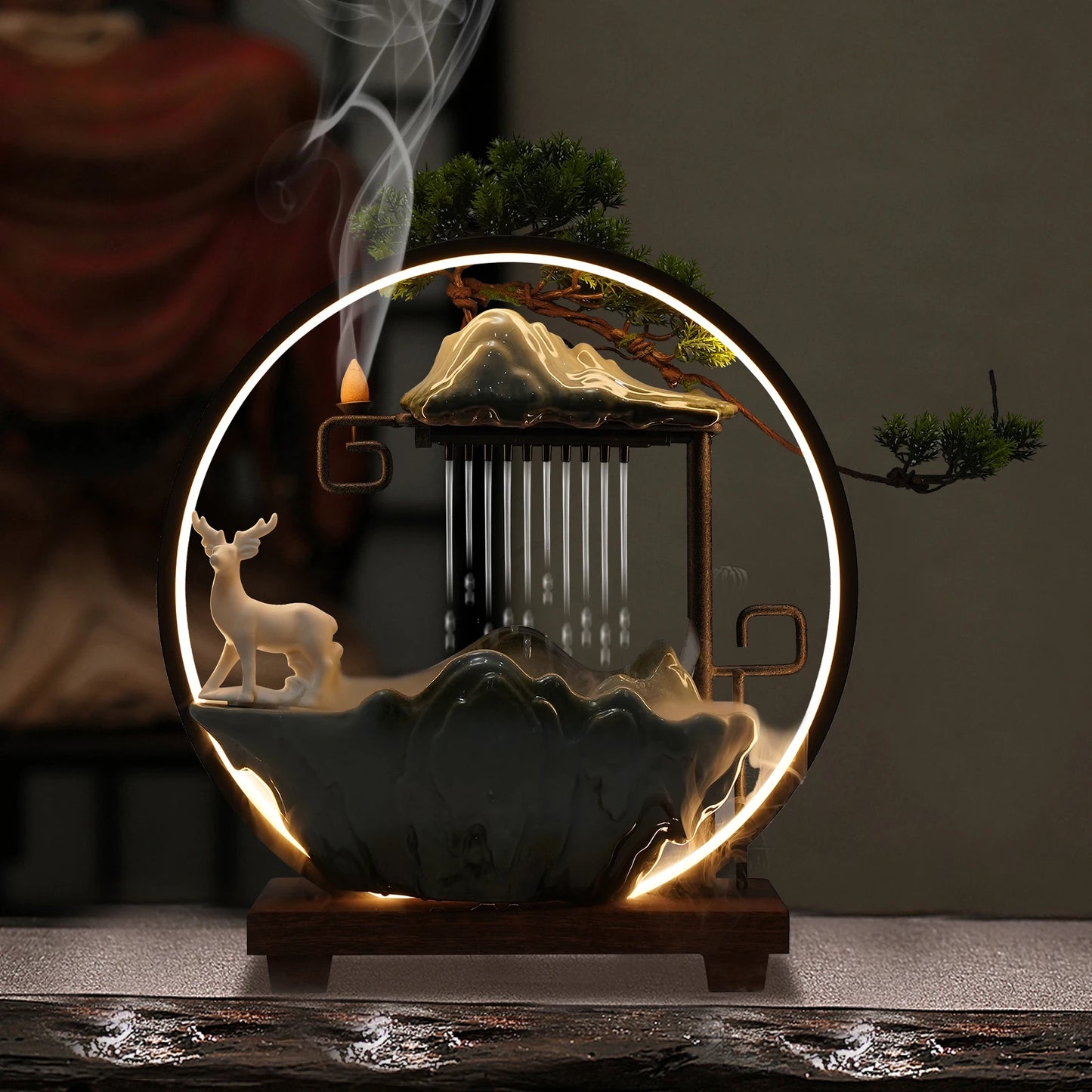Bymaocar Tabletop Water Fountain With LED Light Zen Decor Gift
