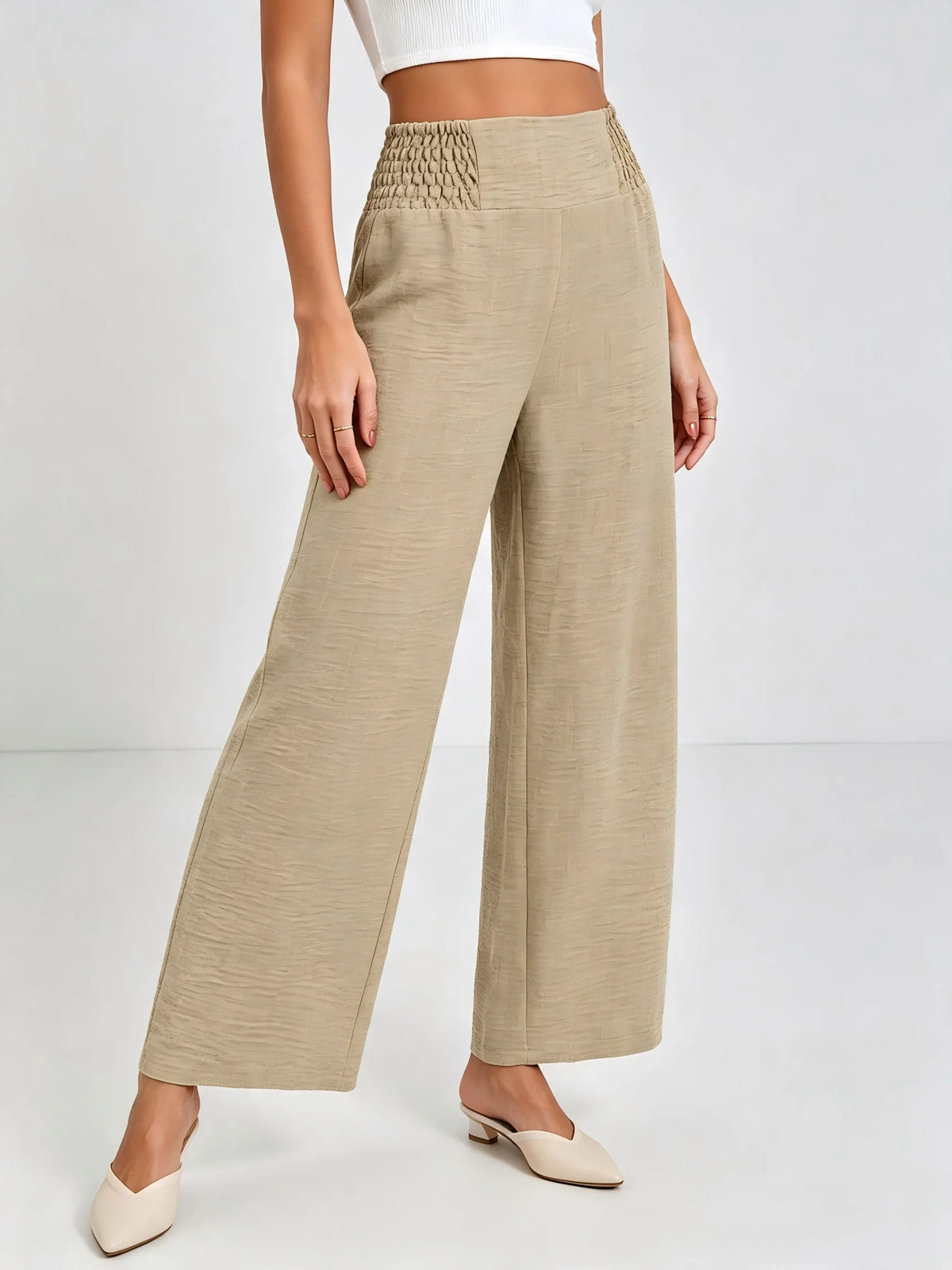 Womens High Waist Wide Leg Casual Office Wear Trousers