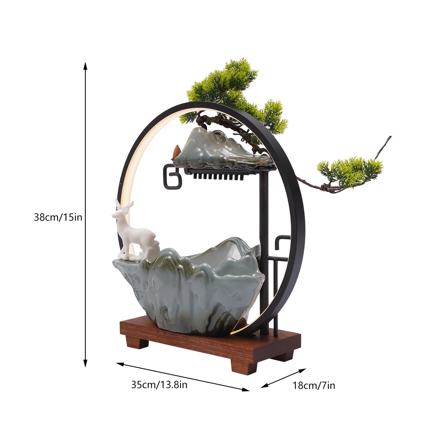 Bymaocar Tabletop Water Fountain With LED Light Zen Decor Gift