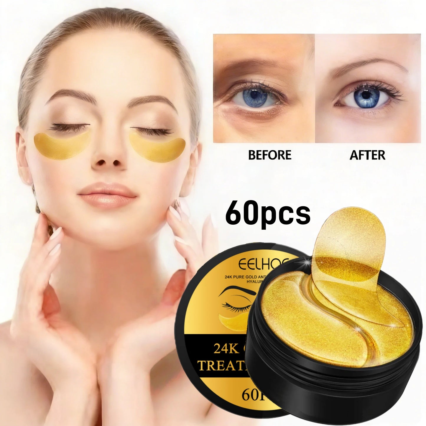 Eelhoe 24K Gold Under Eye Patches Anti Aging Moisturizing Firming