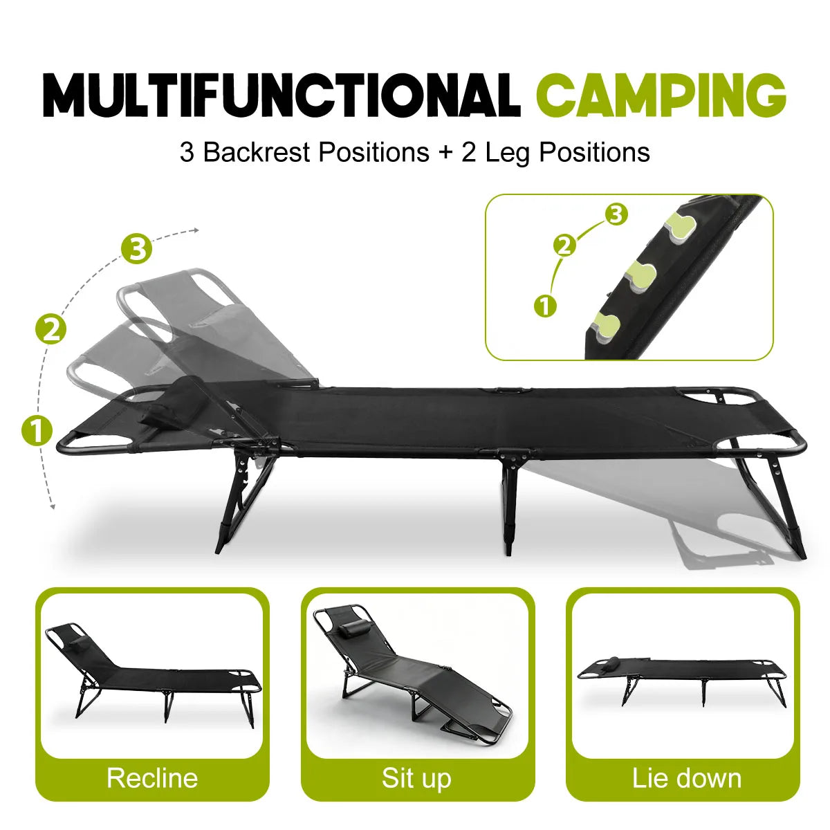 Adjustable Folding Camping Lounge Chair With Removable Soft Cushion
