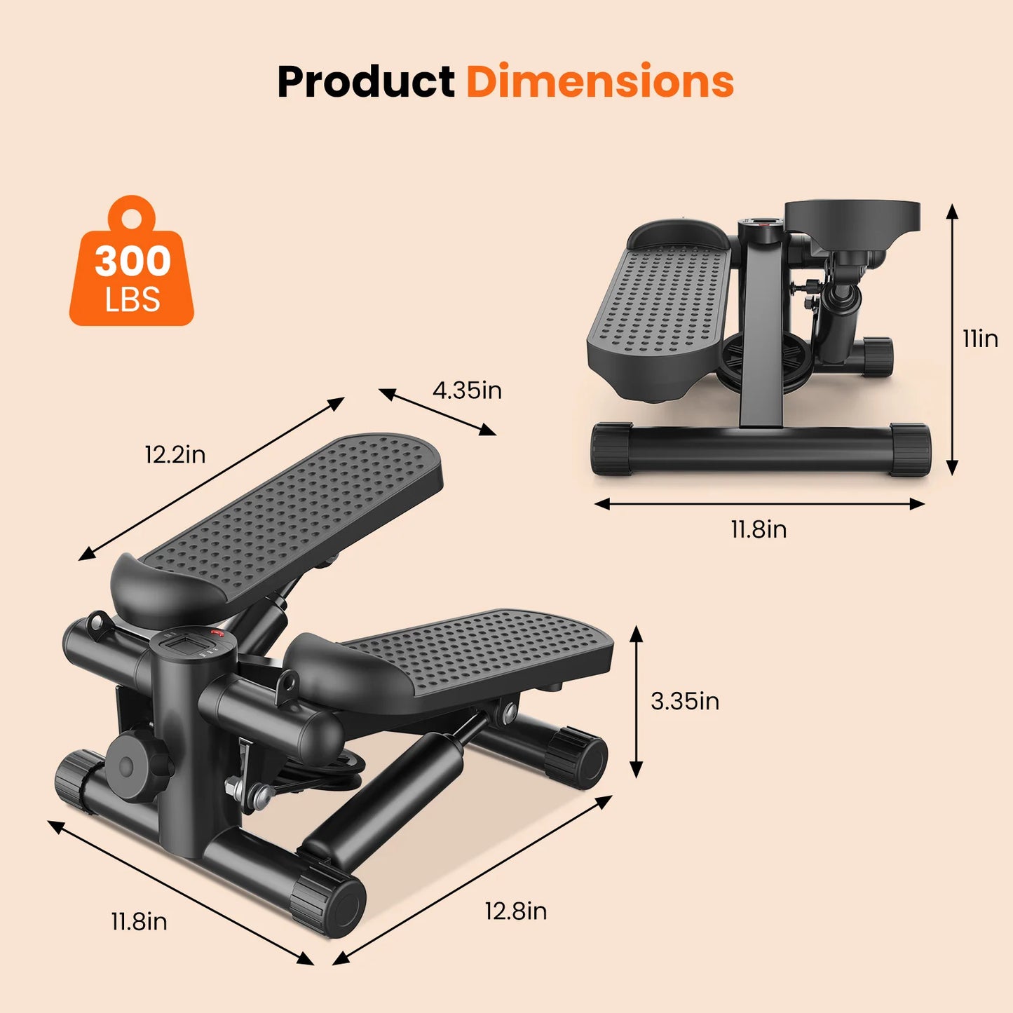 Mini Stepper With Resistance Bands 300 Lb Capacity Cardio Machine