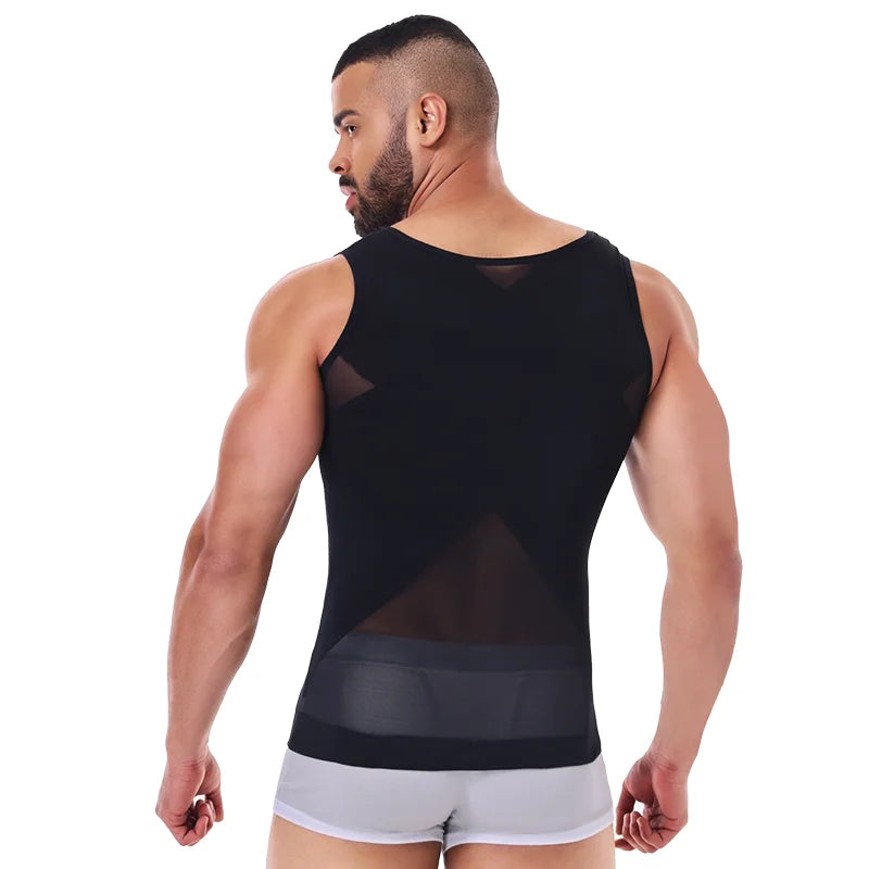 LALAMELON Mens Shapewear Tank Top Cross Mesh Body Shaper Breathable