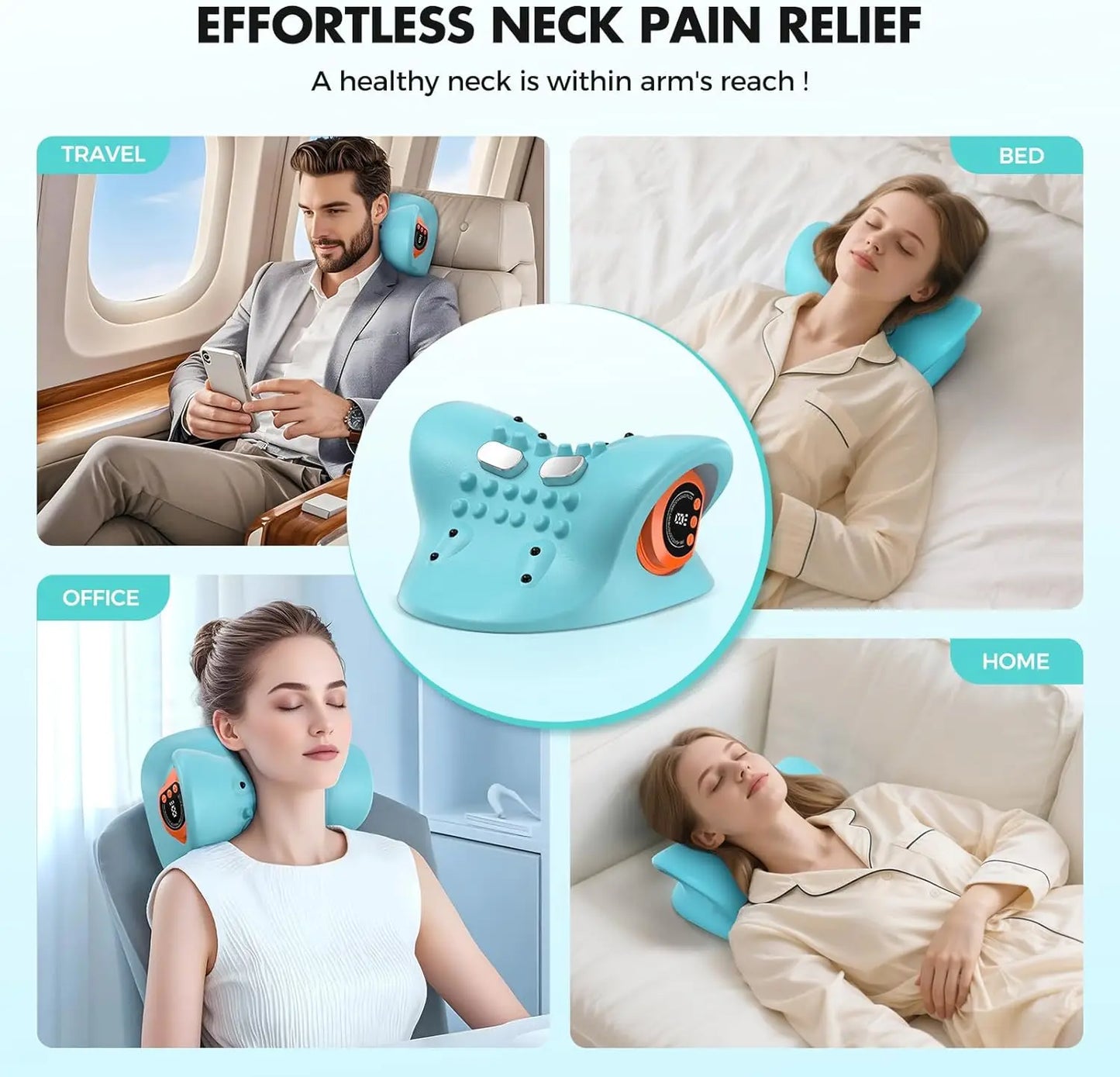 Rechargeable Portable Neck Massager Pillow 3in1 Shiatsu Heat Vibration