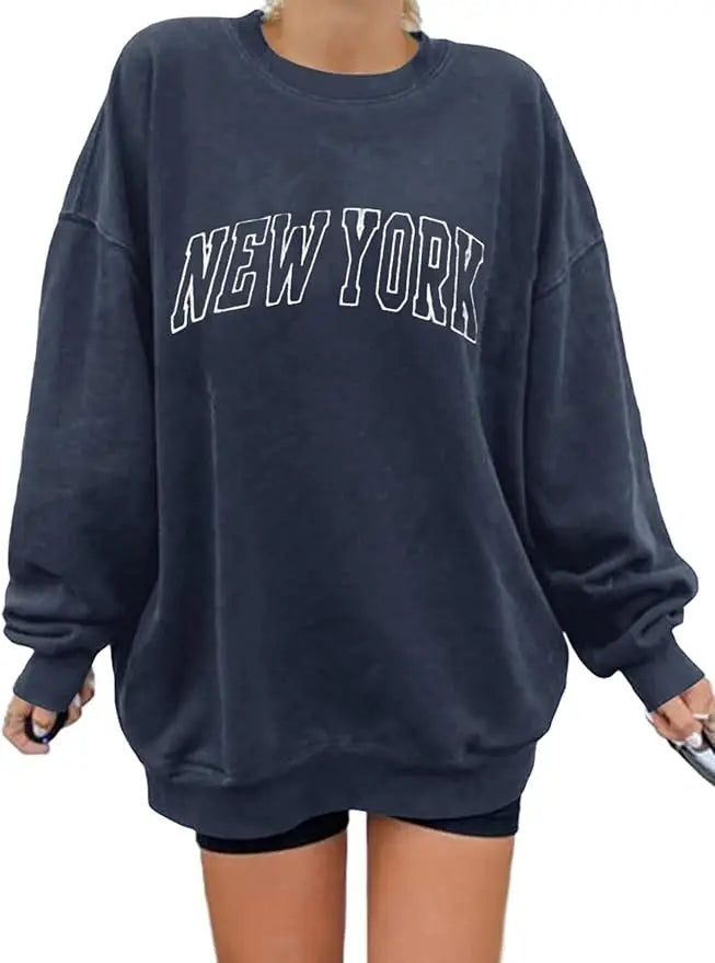 Fisoew Women Oversized Crewneck Sweatshirt Long Sleeve Casual Pullover