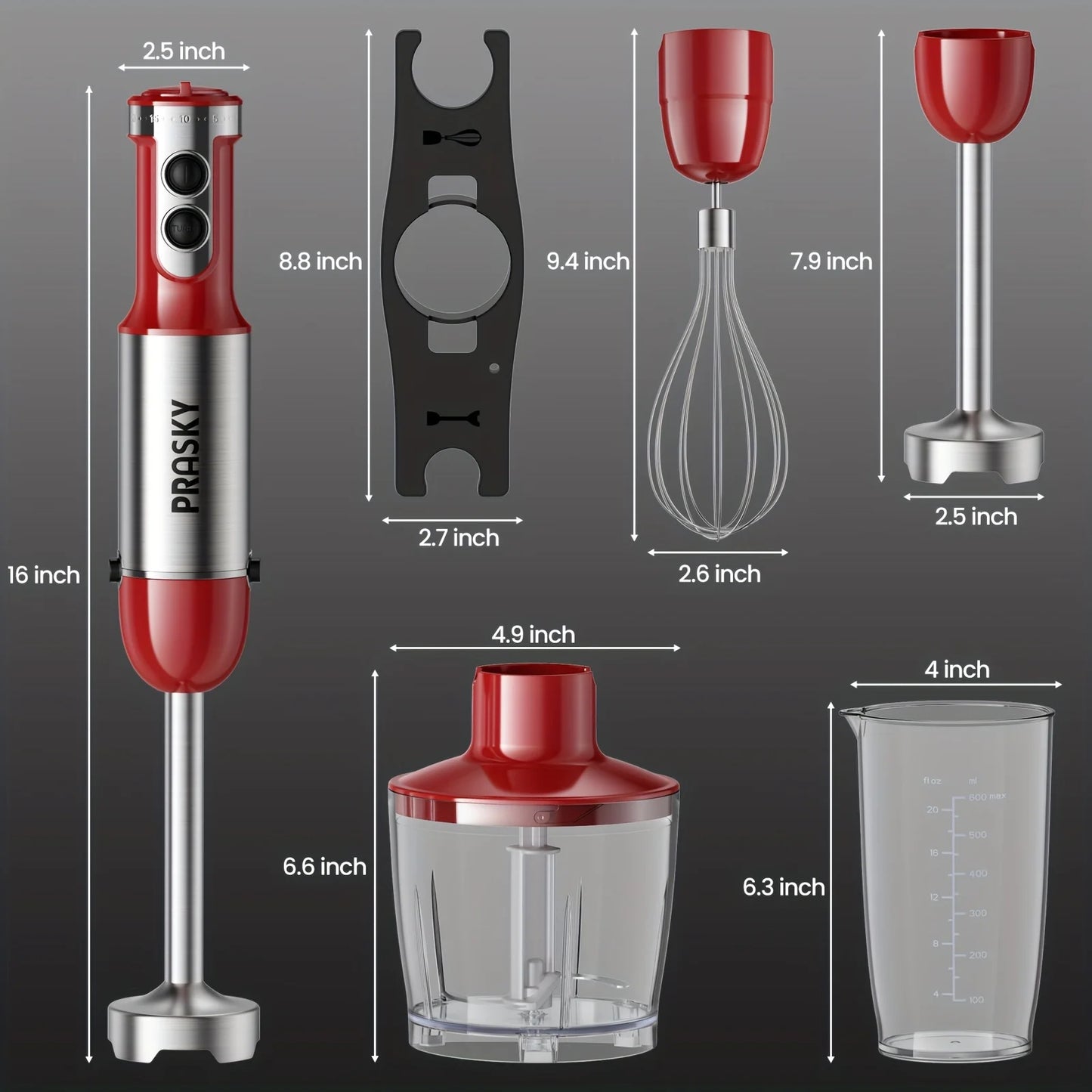Prasky Multifunctional Handheld Immersion Blender With Whisk And Chopper
