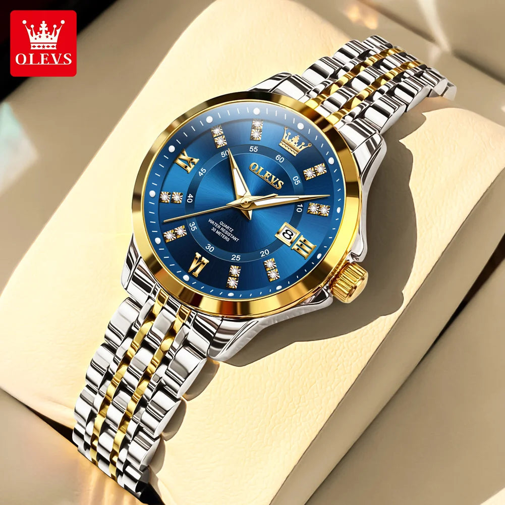 OLEVS Womens Luxury Diamond Quartz Watch With Calendar Waterproof