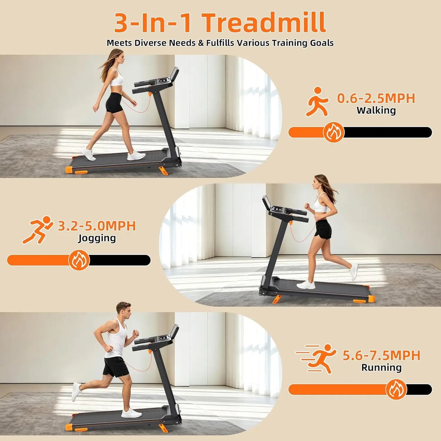 Compact Folding Treadmill With Adjustable Incline And Bluetooth