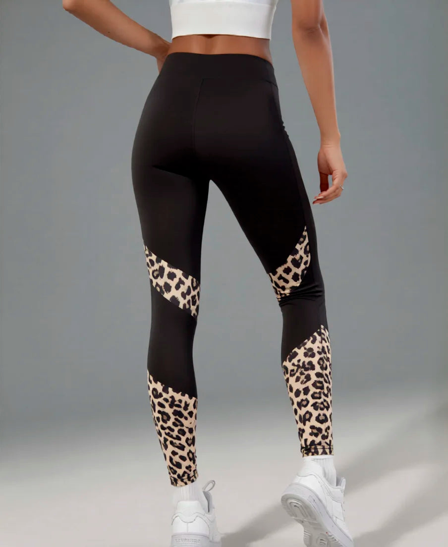 Womens High Waist Leopard Print Leggings With Side Pockets