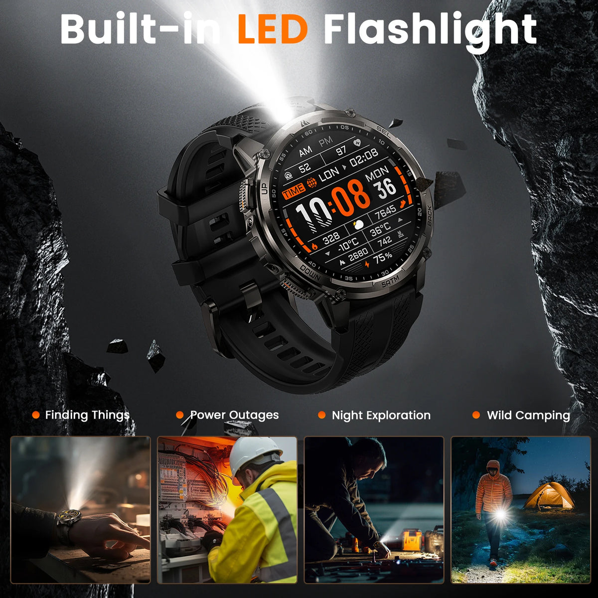 KOSPET T4C Rugged Smartwatch With GPS Flashlight Fitness Tracking