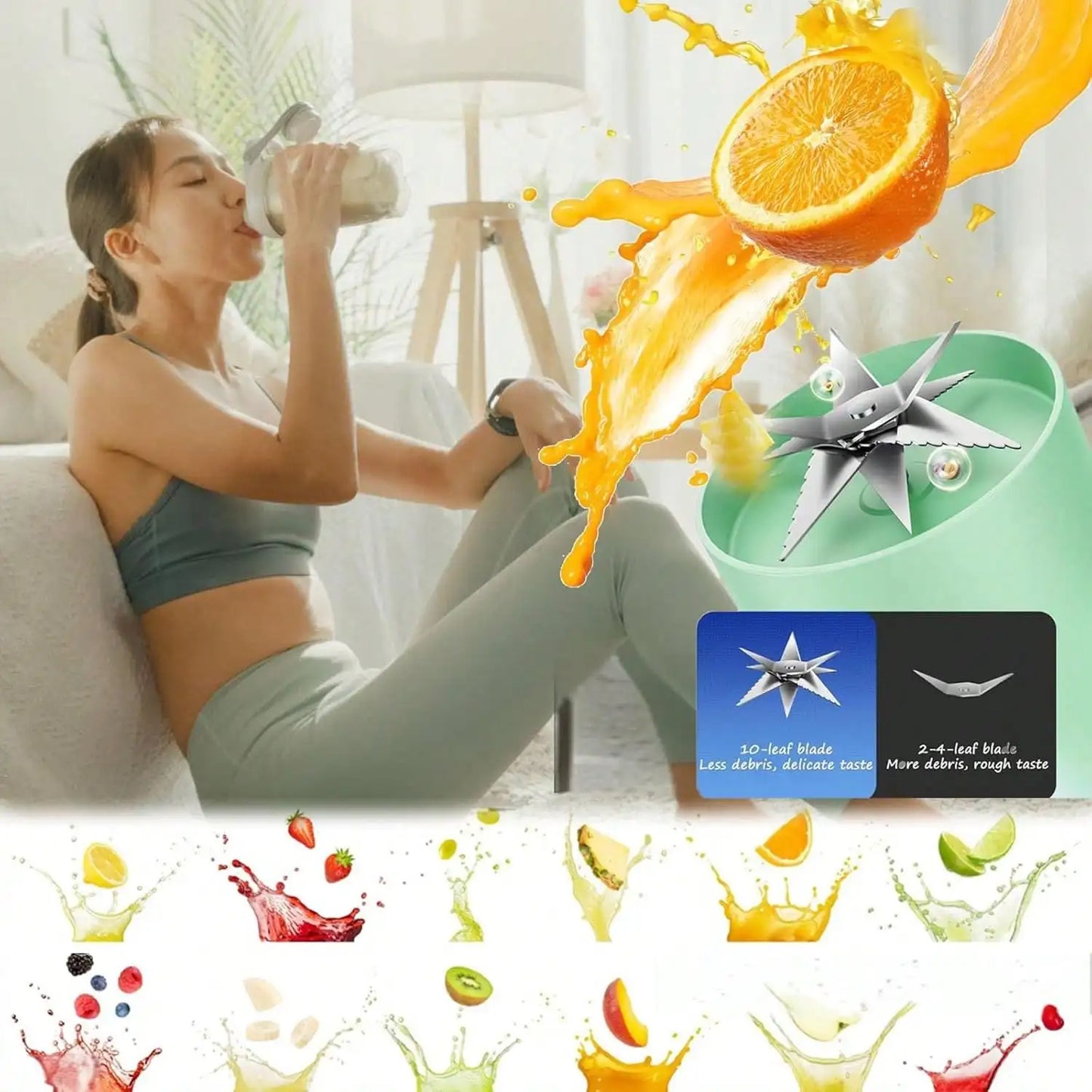Portable Rechargeable Juicer with 10 Blades Fruit Vegetable Blender