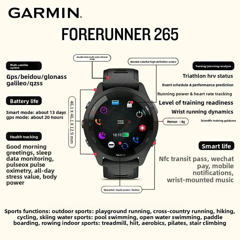 Garmin Forerunner 265 GPS Smartwatch Featuring Amoled Screen And Trackers