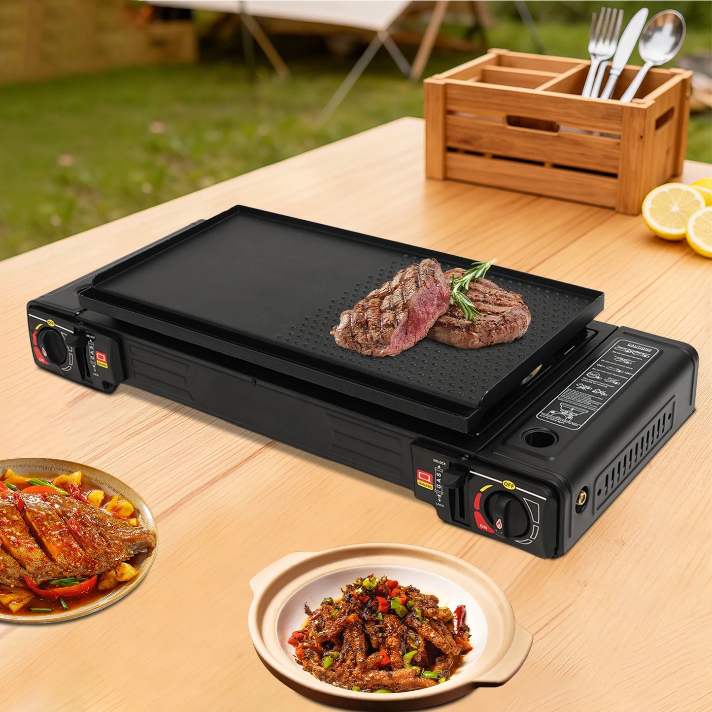 Stainless Steel Dual Burner Gas Stove With Piezo Ignition