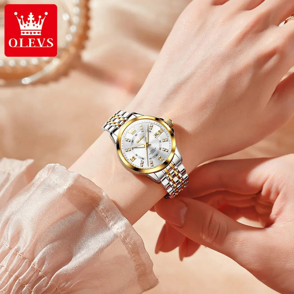 OLEVS Womens Luxury Diamond Quartz Watch With Calendar Waterproof