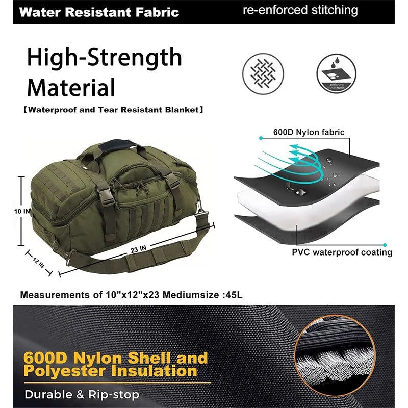 LQARMY Waterproof 3 Way Travel Duffel Bag Backpack Luggage