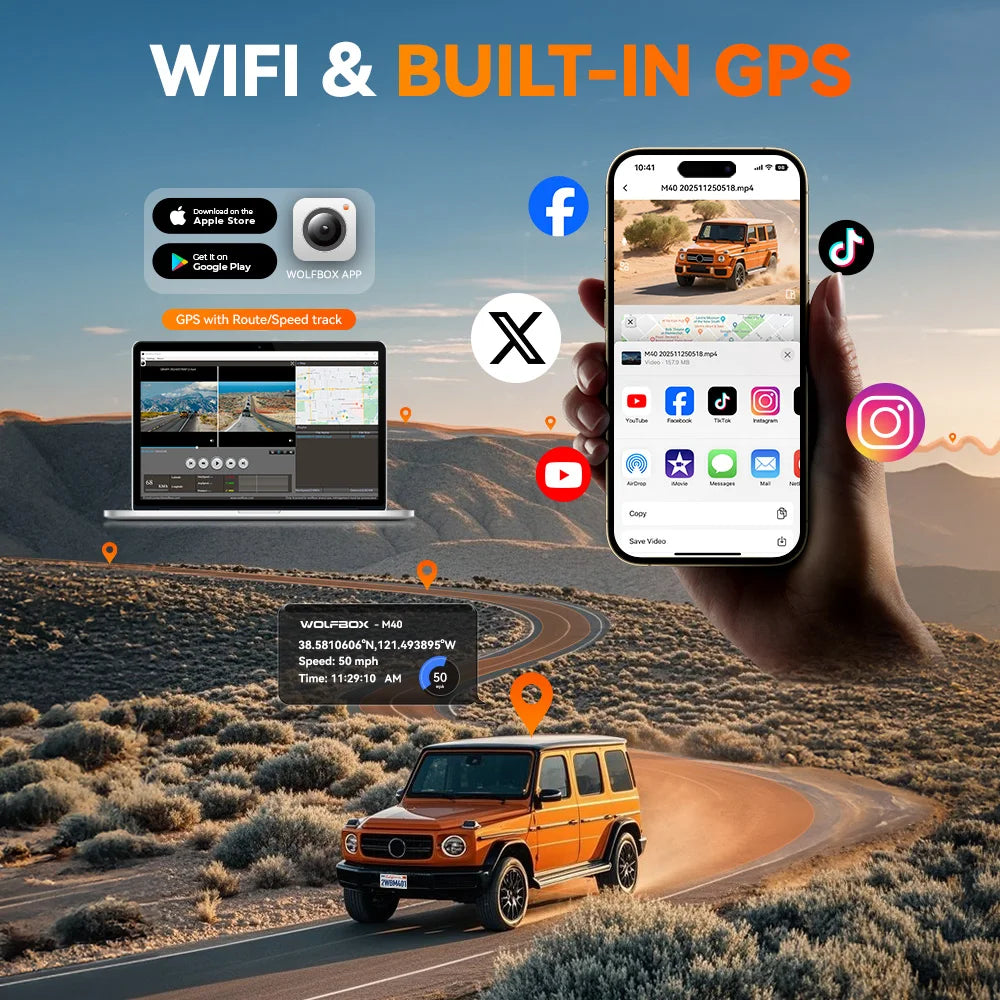 WOLFBOX M40 Dash Cam 4K 1080P With Voice Control ADAS