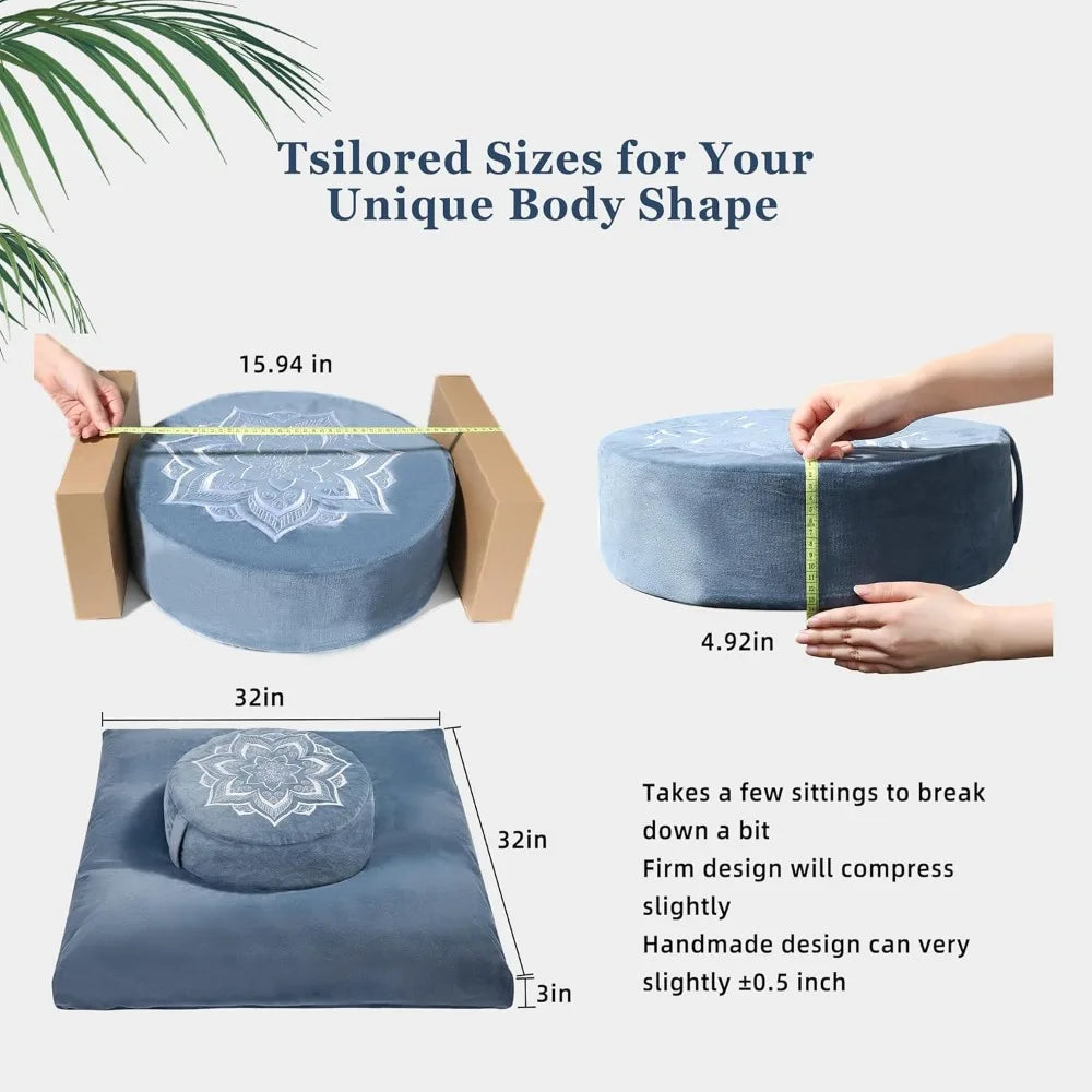 YTYIN Meditation Zafu Cushion Set With Buckwheat Hulls Memory Foam
