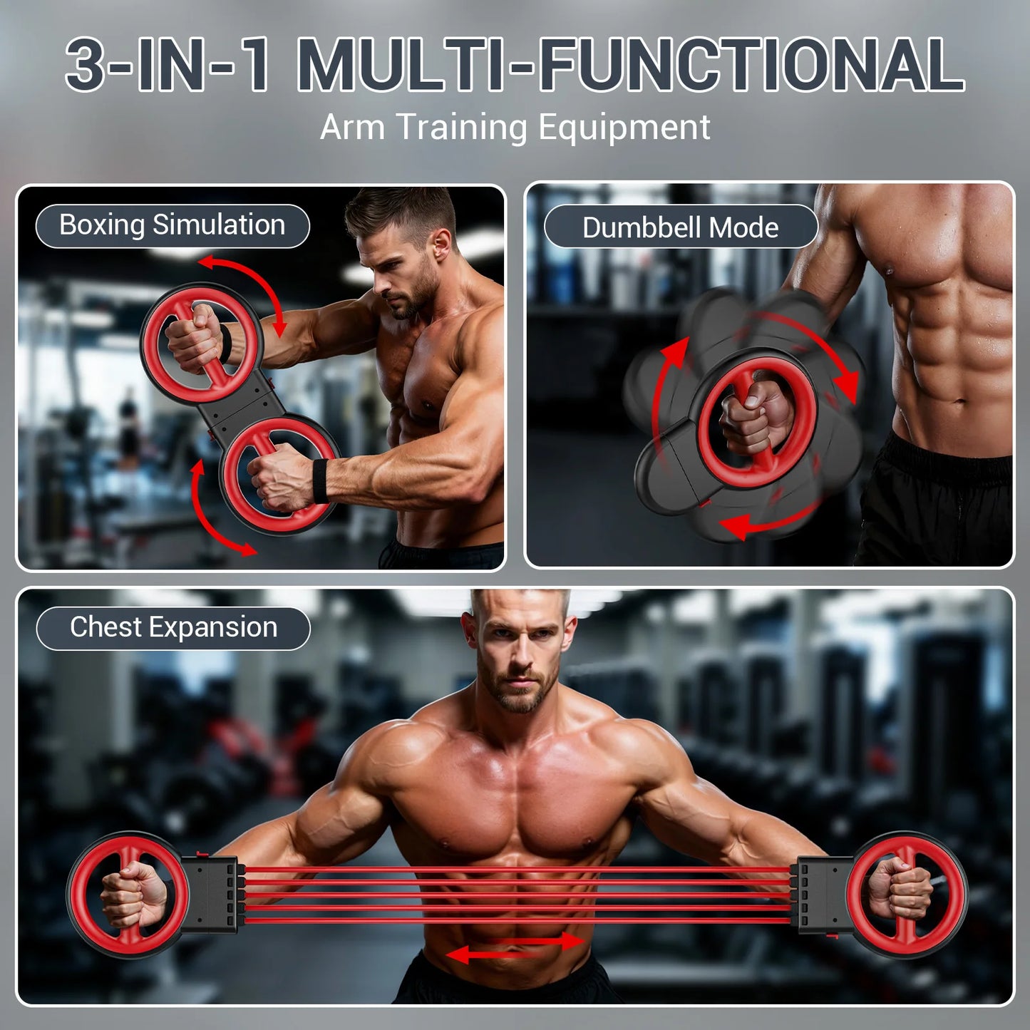 Portable Three In One Upper Body Strength Trainer With Bands