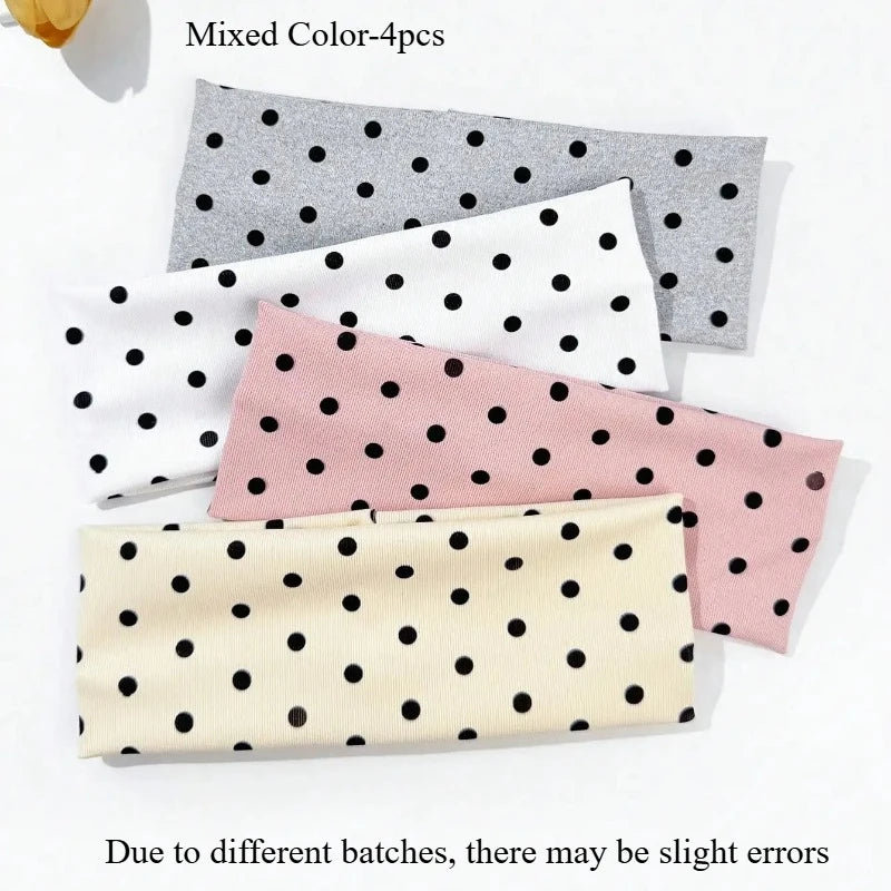 Premium Polka Dot Wide Elastic Sports Hair Headbands For Women