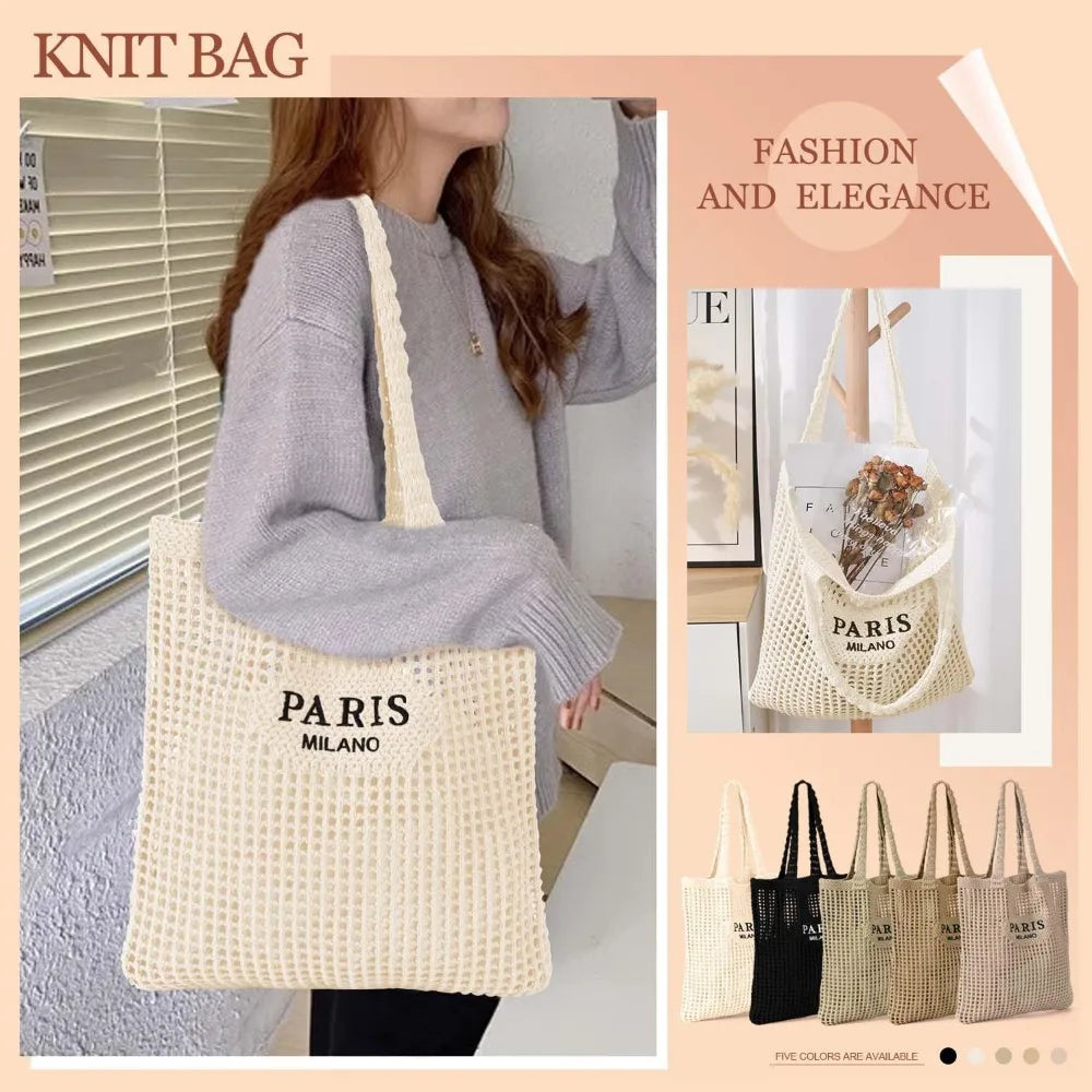Hatisan Crochet Tote Bag Women Mesh Beach Bag Boho Knit