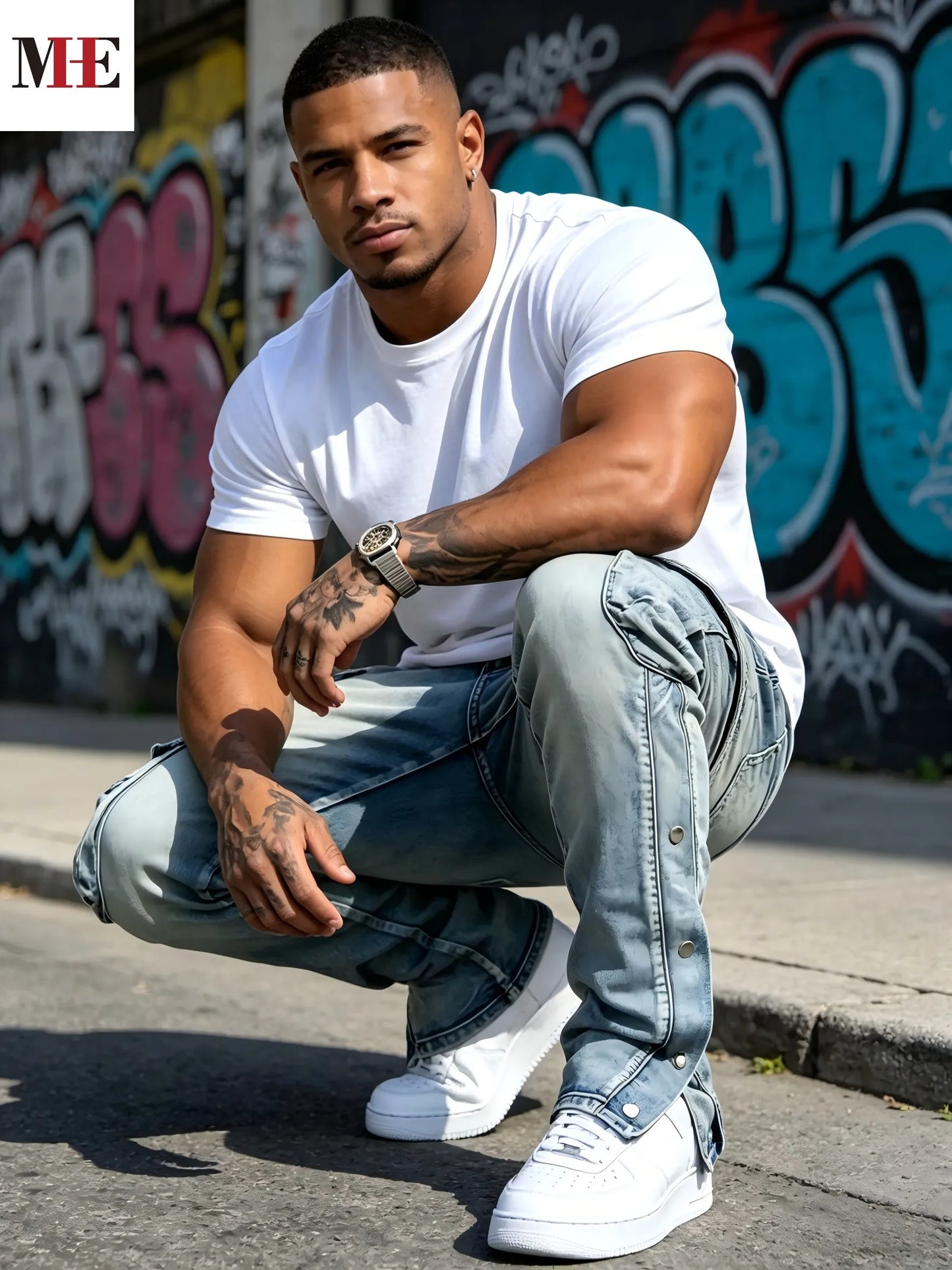HME Men Flared Denim Jeans With Ripped Casual Design