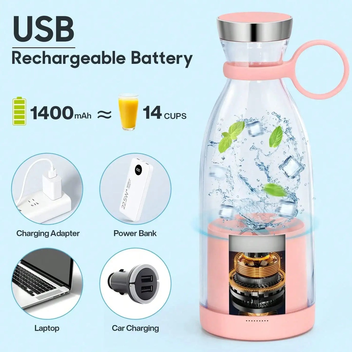 Portable Blender With Travel Cup And Stainless Steel Blades