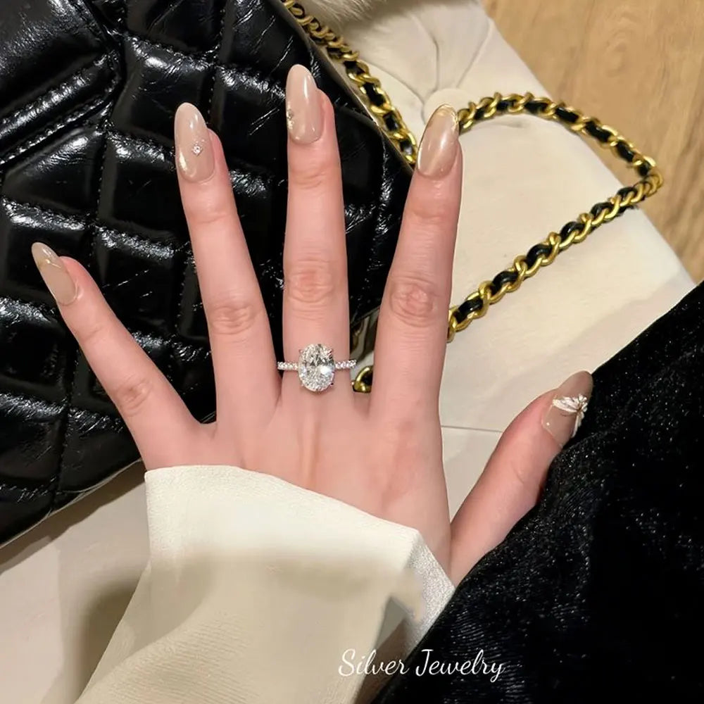 Lyee Cyee Sterling Silver Moissanite Oval Engagement Ring
