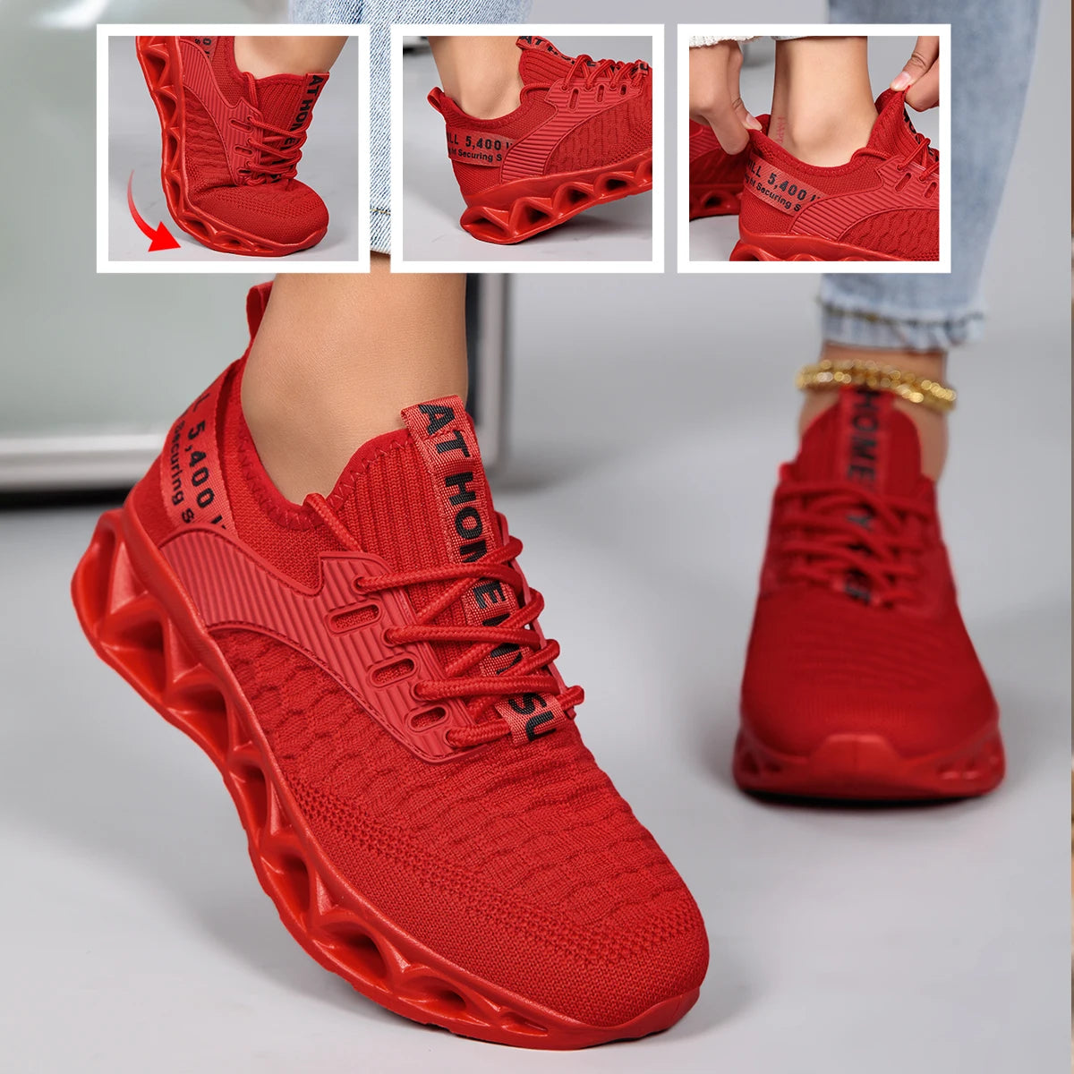 Lightweight Breathable Athletic Sneakers With Blade Sole Knit Upper