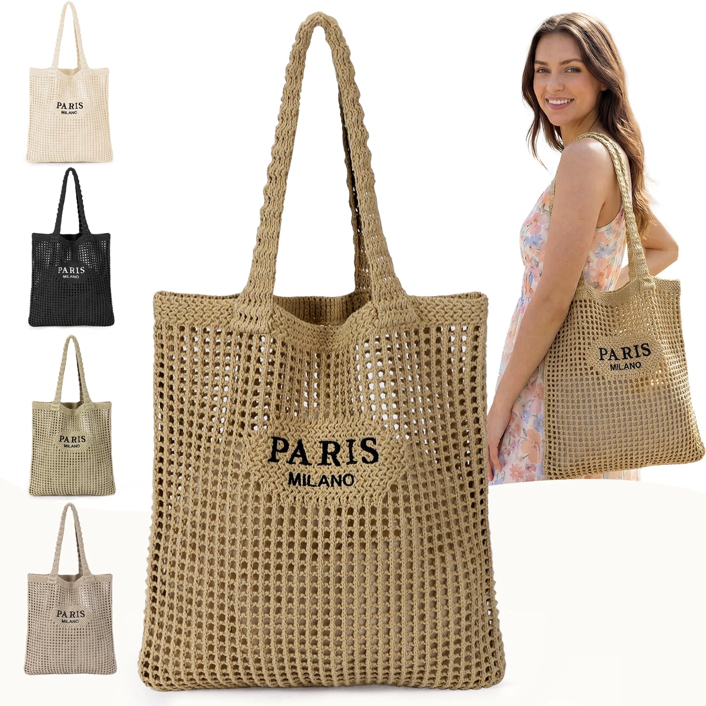 Hatisan Crochet Tote Bag Women Mesh Beach Bag Boho Knit