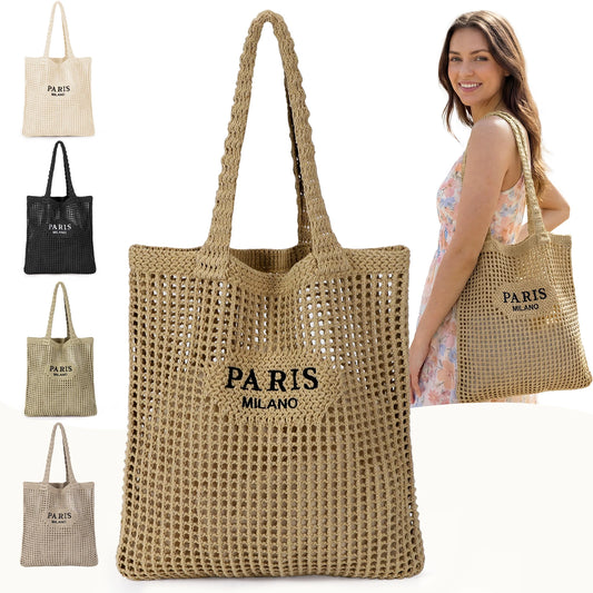 Hatisan Crochet Tote Bag Women Mesh Beach Bag Boho Knit