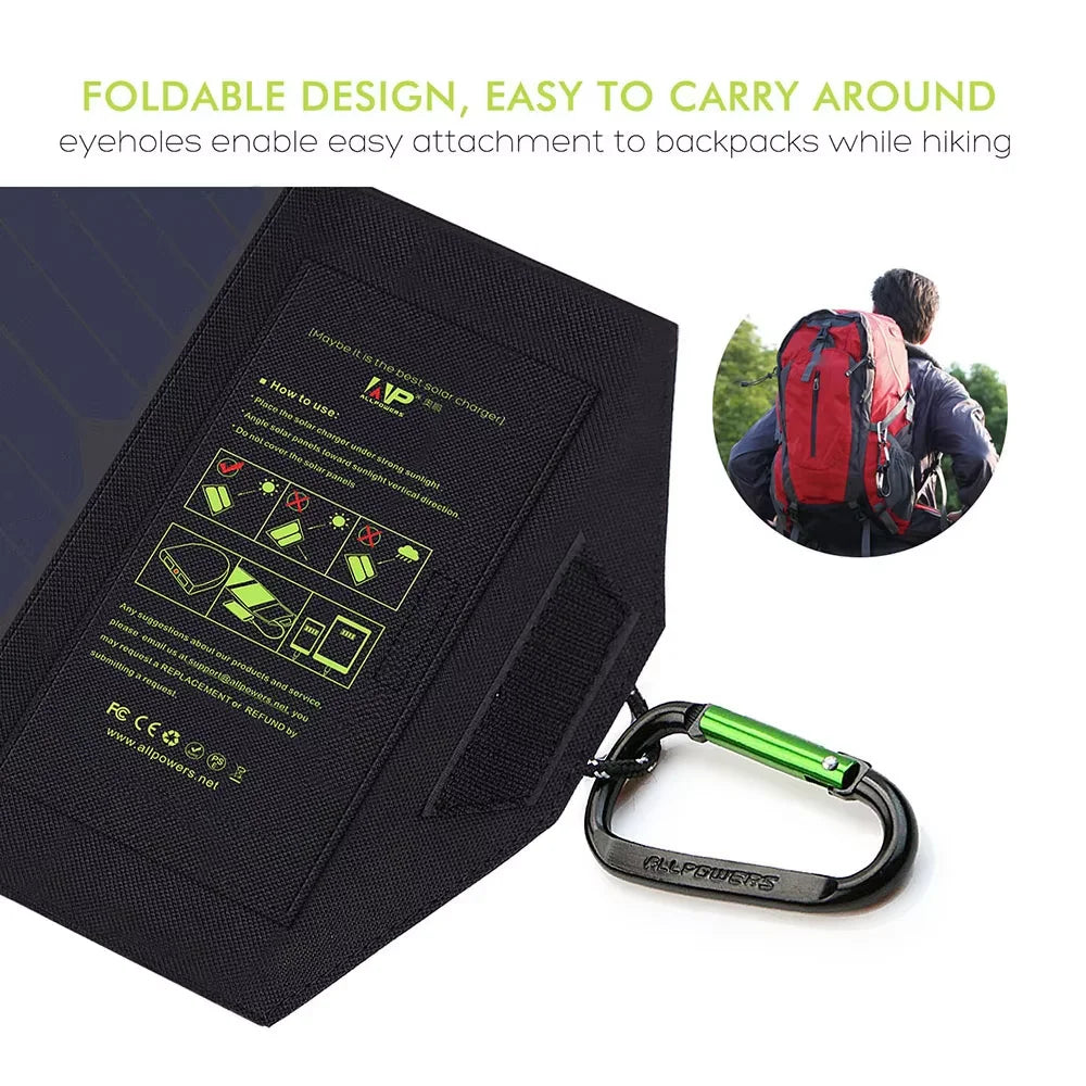 Allpowers 21w Foldable Solar Charger With Built Battery For Outdoor