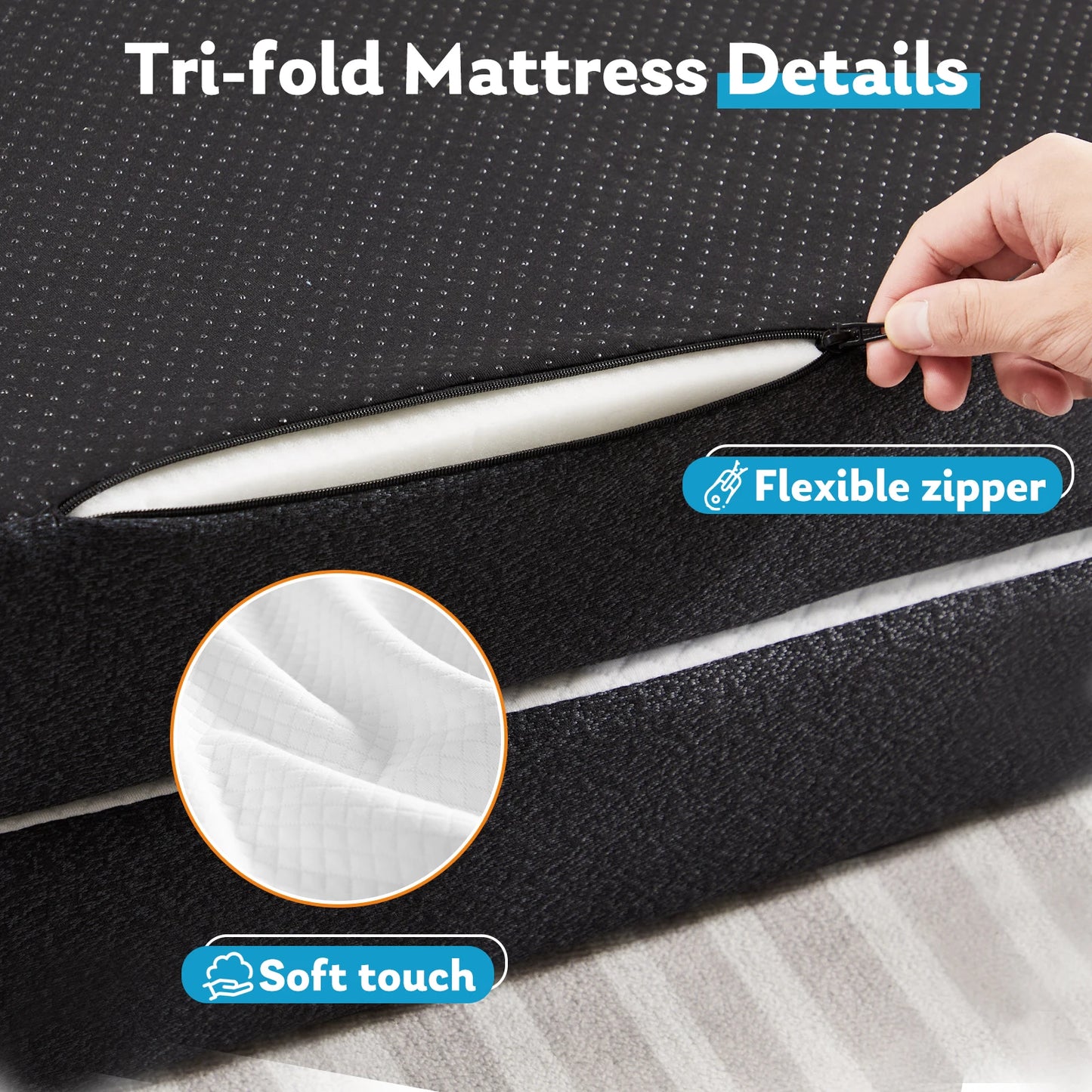JHK Three Fold Portable Floor Bed With Memory Foam And Soft Touch
