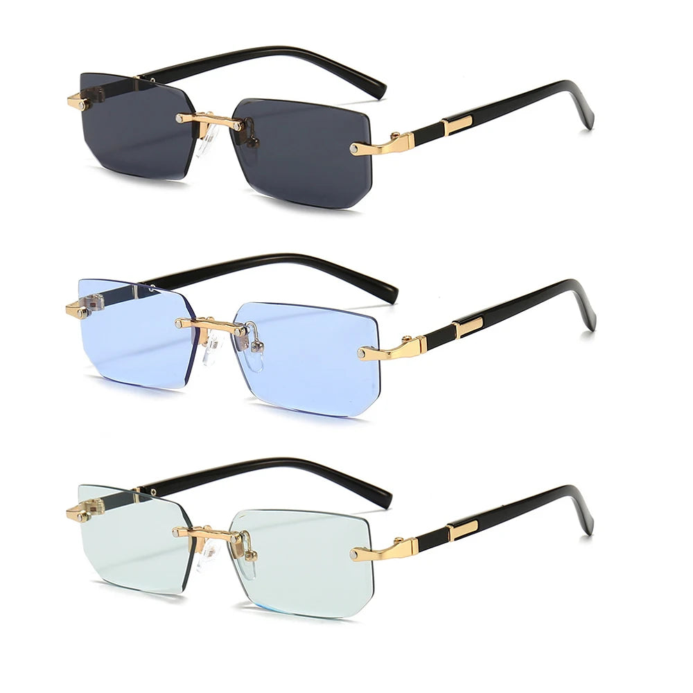 RMM Rimless Rectangle Stylish Trendy Plastic Sunglasses